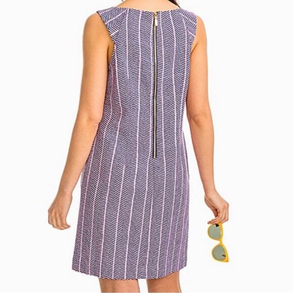 Southern Tide Audrey Ikat Chevron Mini Shift Dress Pink Size 4 Blue Gold Zip - Picture 2 of 10